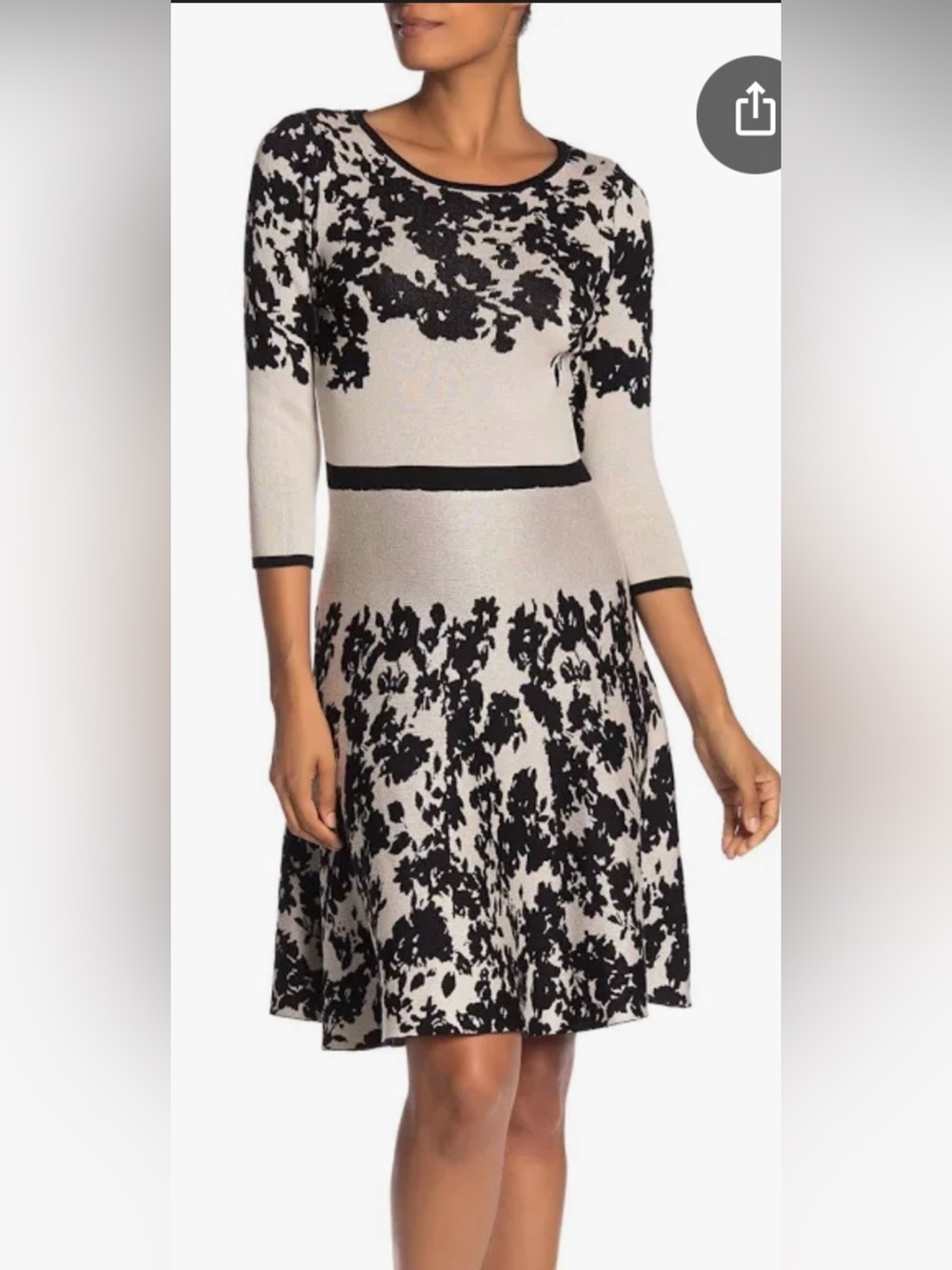 Taylor Cream/black Long Sleeve Sweater Dress, Size Small